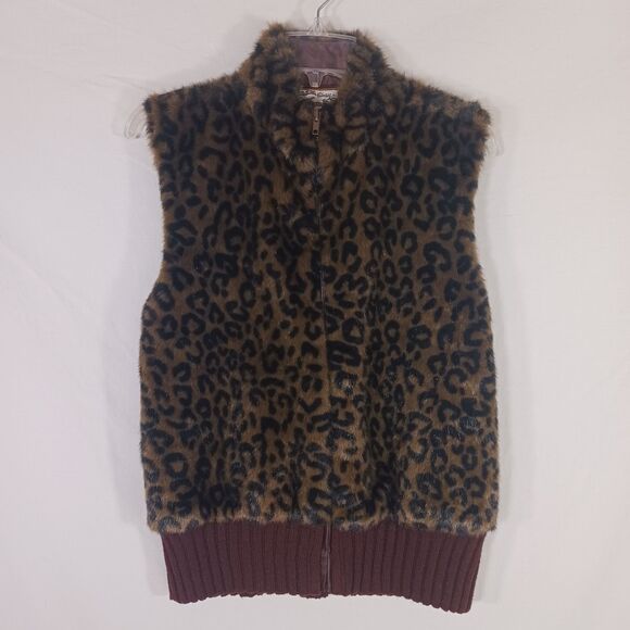 Vintage Deadstock Fuzzy Faux Fur Leopard Print Zip Up Vest - Picture 5 of 11